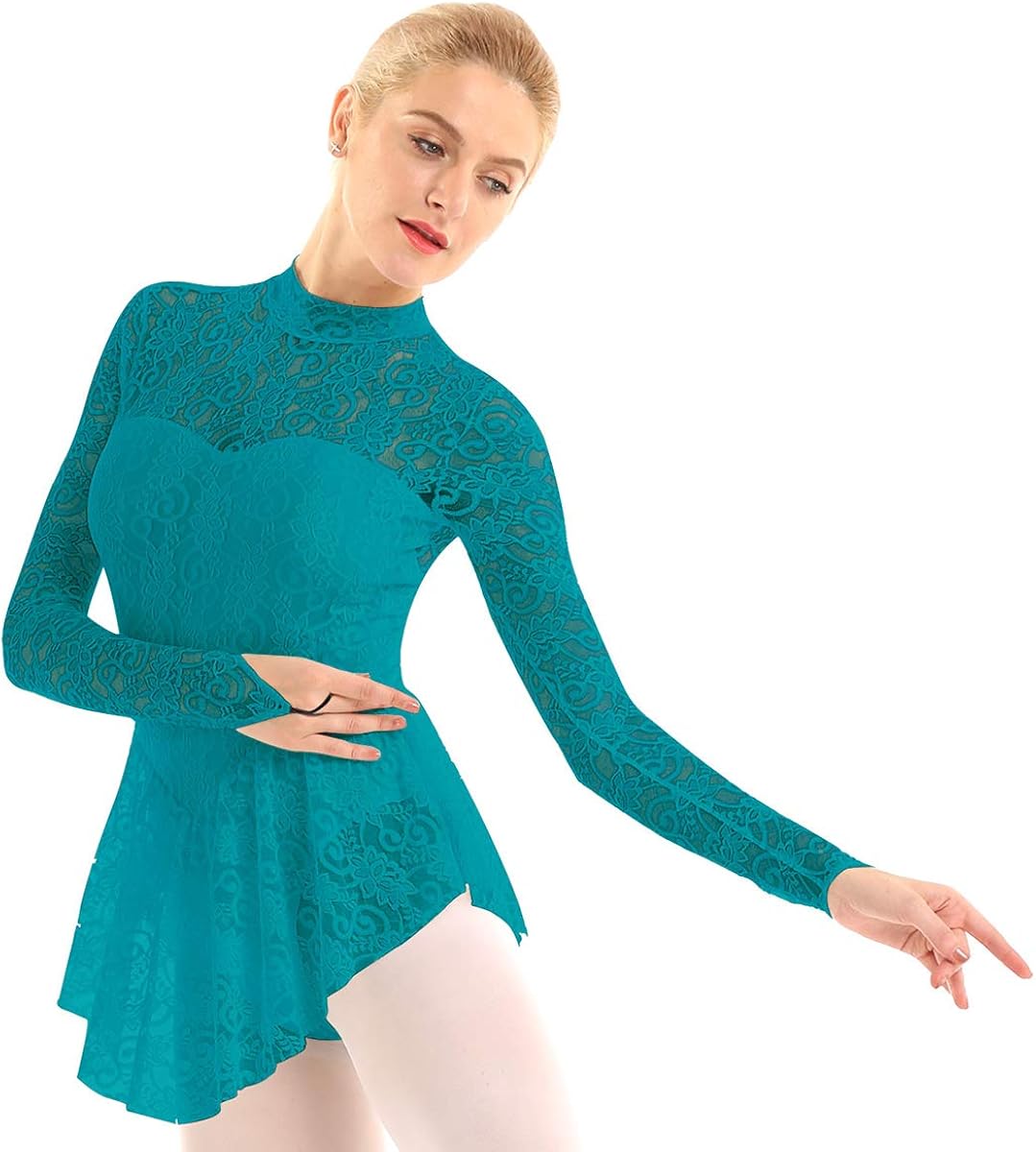 ACSUSS Women's Turtle Neck Lace Figure Ice Skating Roller Skating Ballet Dance Leotard Dress Costume: Clothing