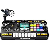 Btuty Kids DJ Controller DJ Mixer Table DJ Equipment with BT 5.0 Adjustable Microphone 8 Electronic Keyboard Buttons 3 Disc S