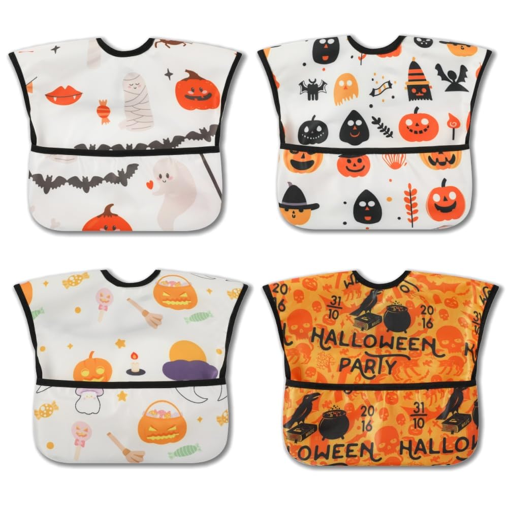 norinori Baby bibs Waterproof Feeding bib Halloween - Starter Bib with Catcher Pocket For Todder Infants Washable Soft 4Pac 6-24M