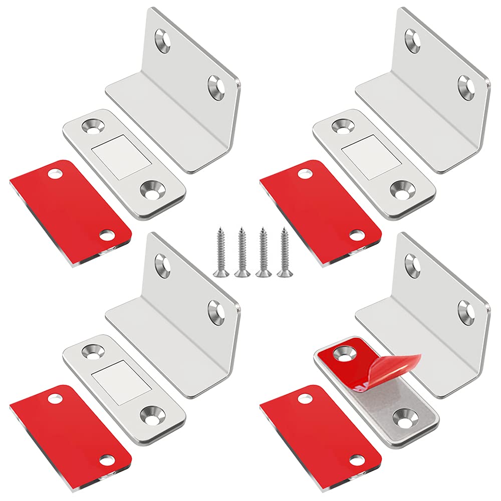 Cupboard Door Magnets Jiayi 4 Pack Ultra Thin Magnetic Door Catches Adhesive Cabinet Magnets L Shape Magnetic Door Latch for Kitchen Wardrobe Sliding Door Closure