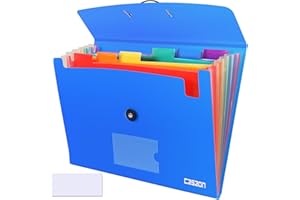 CASAON 7 Pocket Accordian File Folders, Expanding File Folder A4 Letter Size Paper Portable Document Organizer-Blue