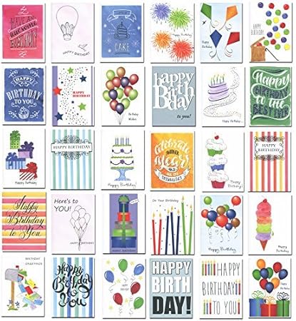 Amazon バースデーカード アソート30種類のデザイン 内側に挨拶付き アメリカ製 封筒32枚 グリーティングカード 文房具 オフィス用品