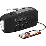 MUCH Emergency Solar Hand Crank Radio with Phone Charger Reading Lamp Self Powered Weather Radio with AM/FM, LED Flashlight 1000mAh Power Bank for iPhone/Smart Phone (Black)