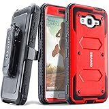 Samsung Galaxy Luna / Galaxy J1 (2016) J120 / Amp 2 / Express 3 case, COVRWARE [Aegis Series] Built-in [Screen Protector] Heavy Duty Full-Body Rugged Holster Armor [Belt Clip][Kickstand], Red