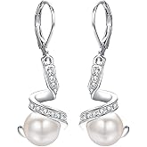 JOLCHIF Dainty Pearl Leverback Dangle Earrings for Women 18K Gold Plated Rhinestone Hoop Drop Earrings Women Dangling Jewelry