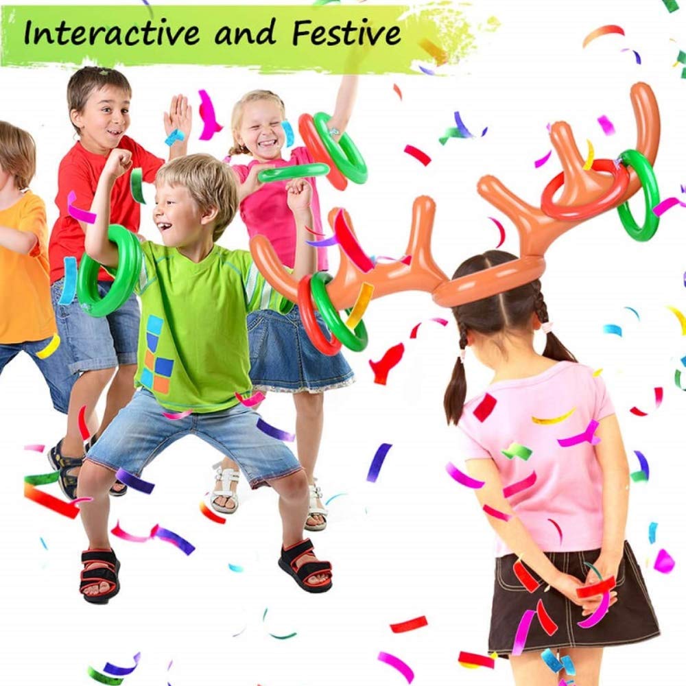 Koogel Inflatable Reindeer Antler Hat Ring Toss Game With Rings For Family Kids Christmas Party New Year Party Favors Toys Gifts