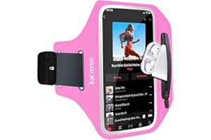 Karvense Running Phone Holder, Arm Band for Running for iPhone & Samsung Galaxy, Cell Phone Armband Holder for Walking, Gym, Workout, Men, Women, w/Adjustable Strap & Zipper Pocket (Pink-L)
