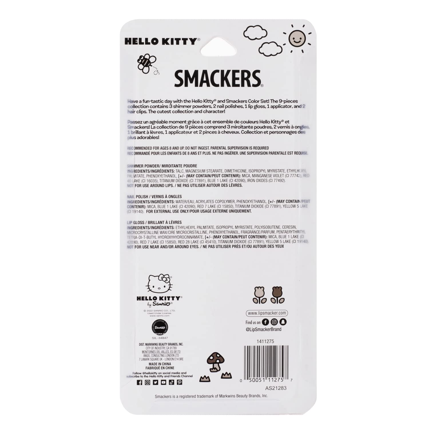 Lip Smacker Sanrio Hello Kitty Makeup Set, Kids Color Collection, 3 Moisturizing, Smoothing Soft Shine, Hydrating & Protecting Products, Fun Flavors, Cruelty-Free & Vegan