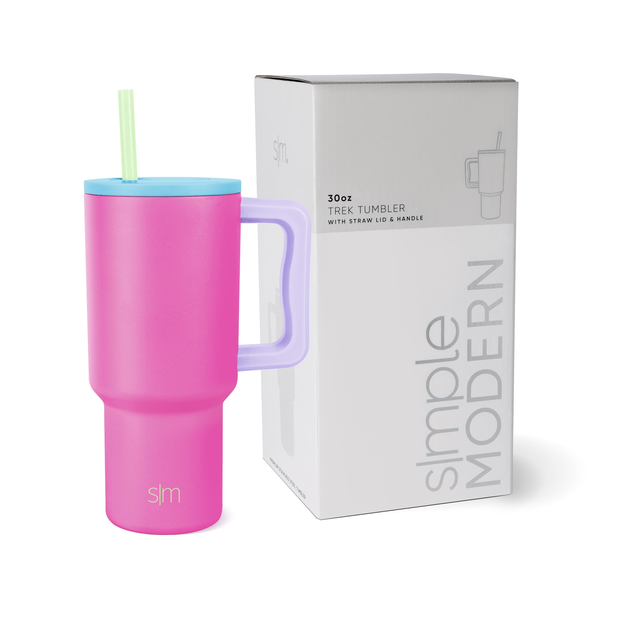 Simple Modern 30 oz Trek Tumbler with Handle and Straw Lid | Cup Holder Friendly Insulated Stainless Steel Travel Mug | 80s Mix (Pack of 12) Image