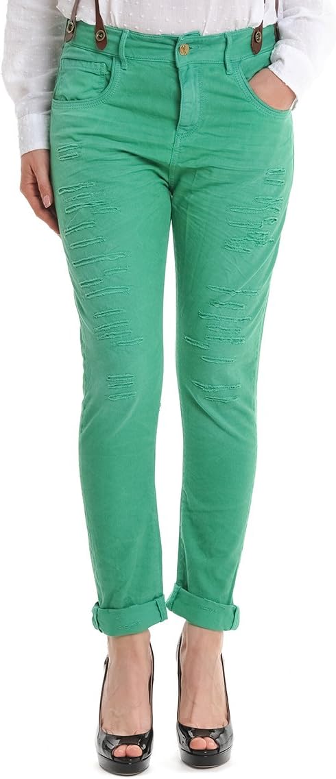 Manila Grace Street Women's J06136MD073 Green Cotton Pants