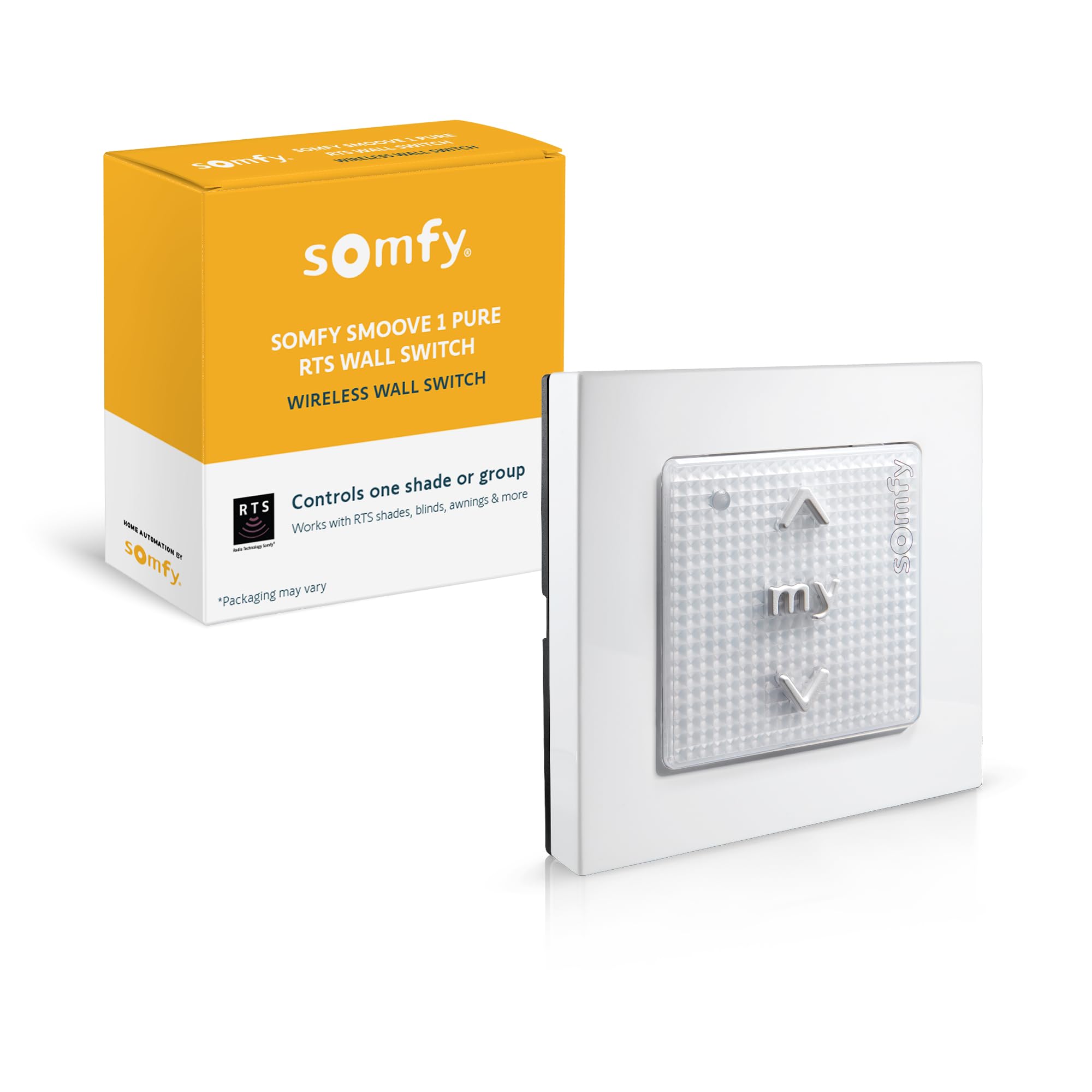 Somfy Smoove 1 RTS Pure – 1 Channel Wall Mount Switch for RTS Motorized Shades, Curtains and Blinds – Mounts Easily to Wall or Surface - Easy to Install, No Electrician, Wires, or Cutting - #1811533