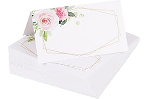BUNCHBRAVO Floral Place Cards for Table Settings, 50-Pack Set, Rose Geometric Table Name Tags for Wedding, Showers, Parties, 
