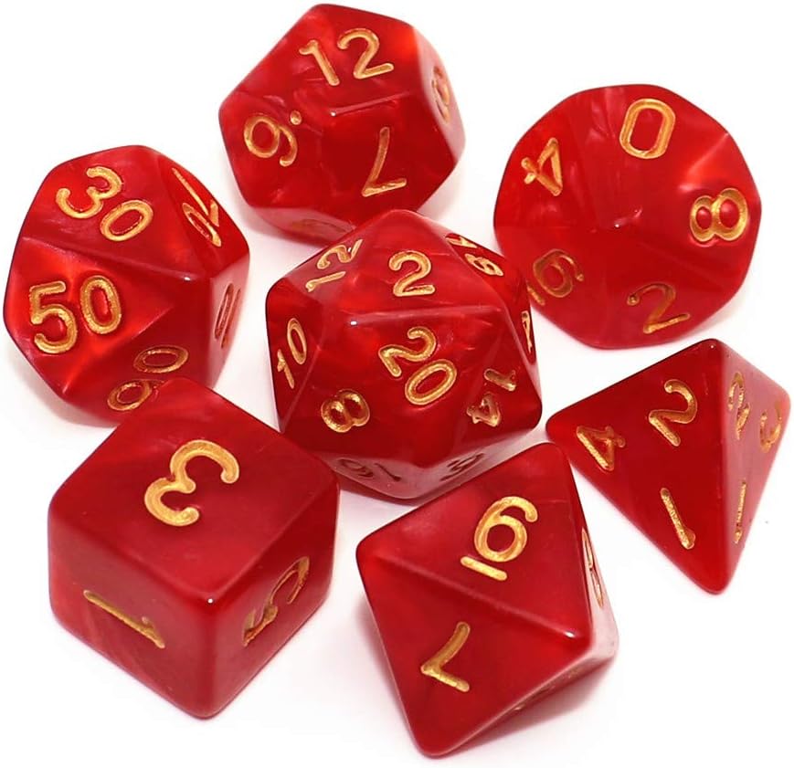 CREEBUY Red Polyhedral DND Dice Set 7 Die with Pouch for D&D MTG Acrylic