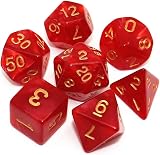 CREEBUY Red Polyhedral DND Dice Set 7 Die with Pouch for D&D MTG Acrylic