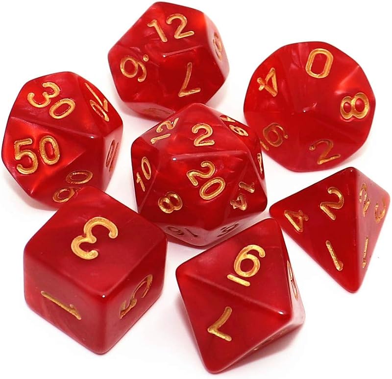 CREEBUY Red Polyhedral DND Dice Set 7 Die with Pouch for D&D MTG Acrylic