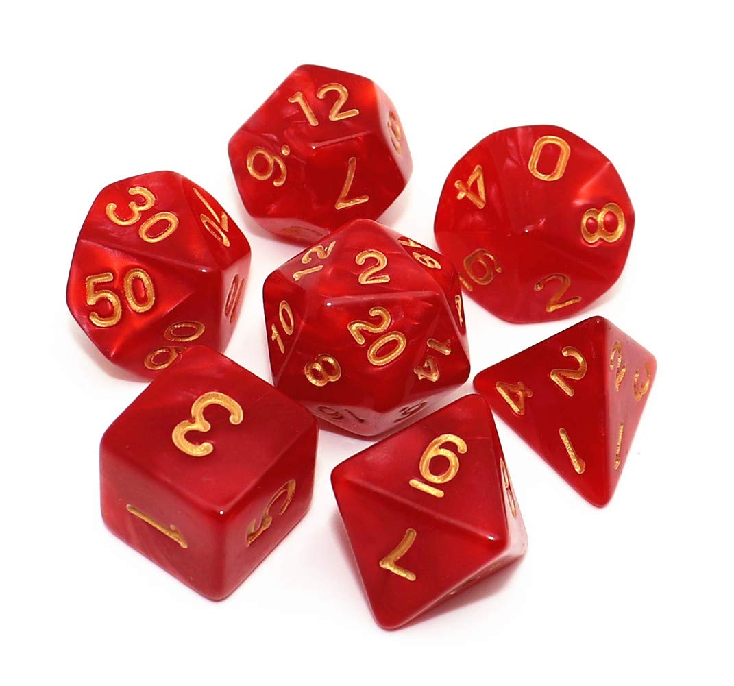 CREEBUY Polyhedral DND Dice Set Pearl Red for Dungeon and Dragons D&D Pathfinder MTG 7-Die RPG Dice with Dice Bag