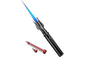 JAERDHS Bright Fire Torch Lighter Butane Refillable, Long Jet Flame Butane Lighter with Long Handle, Adjustable Windproof Lighters for Cooking Fireplace Camping BBQ Lighters Gift for Man (Without Fuel) Black