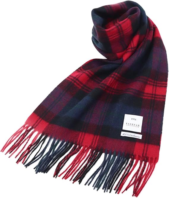Amazon フェアファクス Fairfax タータンチェックのカシミアマフラー レッド ネイビー系 カシミヤ100 メンズマフラー 赤 紺 Mf4072 ストール マフラー 通販