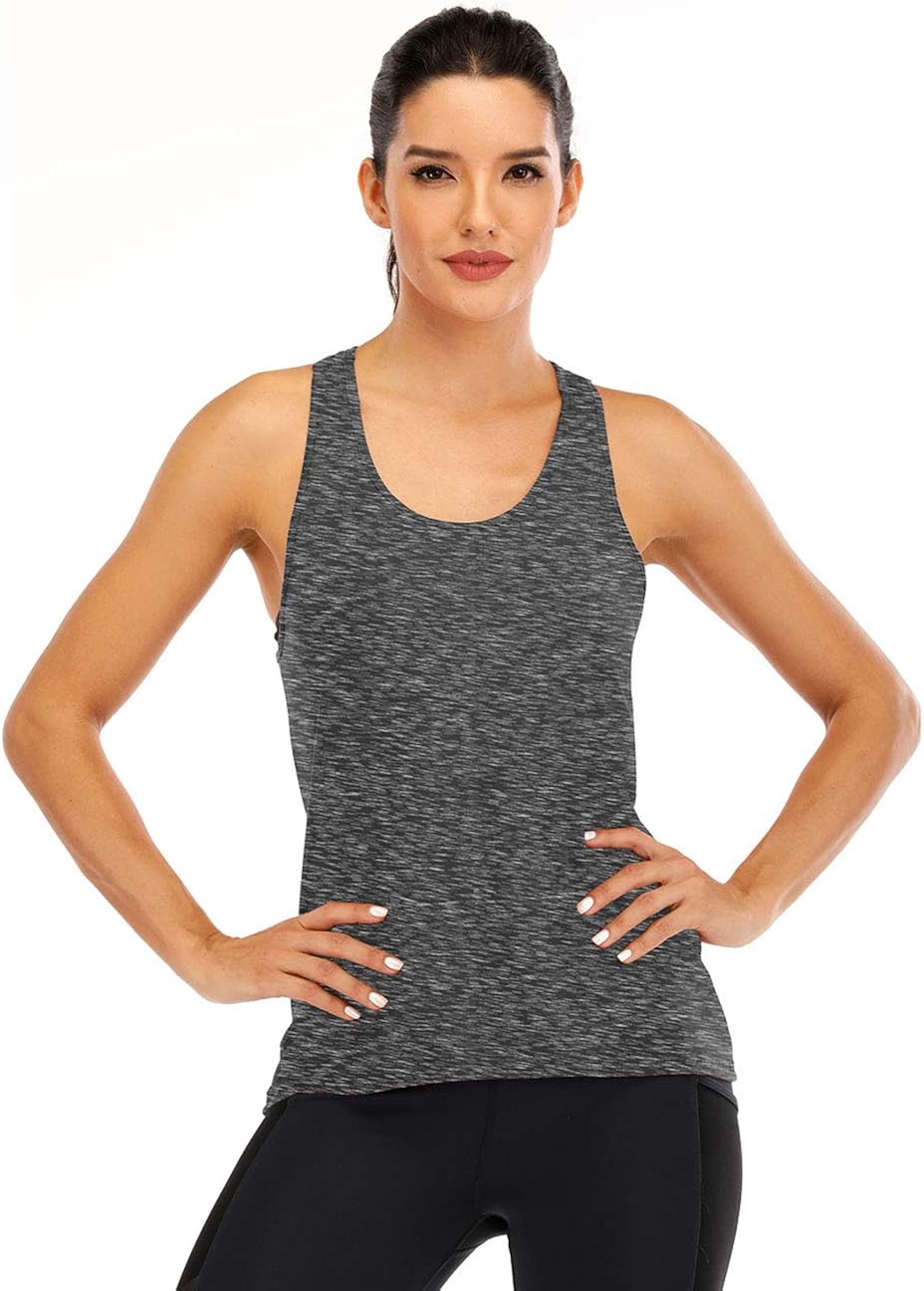 Fihapyli Women's Cross Back Yoga Shirt Backless Workout Tops for Womens Racerback Tank Tops Open Back Running Muscle Tanks: Clothing