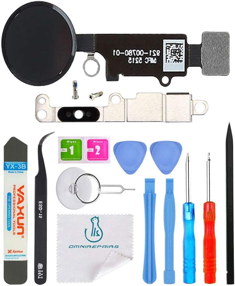 OmniRepairs Home Button Flex Cable Replacement with Philips Screws (2) for iPhone 7/8 and iPhone 7/8 Plus Models (A1660, A1661, A1784, A1778, A1785, A1863, A1864, A1905) with Repair Toolkit (Black)