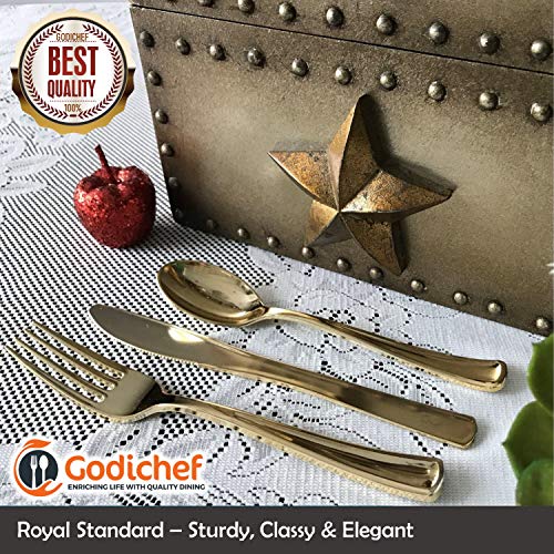 GODICHEF 300 Premium Royal Gold Plastic Silverware Set 100 Spoons 100