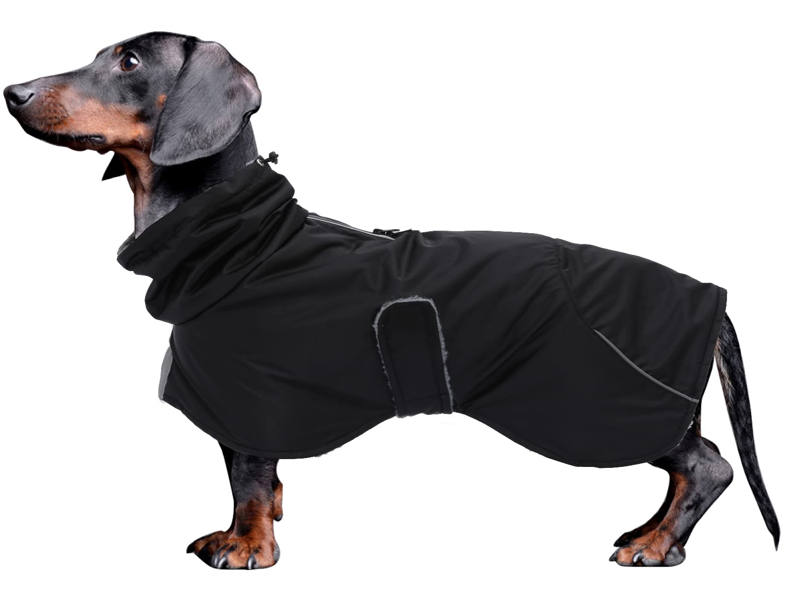 Dachshund Coats Waterproof, Perfect for Dachshunds, Sausage, Weiner Dog Winter Coat with Padded Fleece, Puppy Snowsuit with Adjustable Bands and High Vis Reflective Trim - Black - XS — image 1