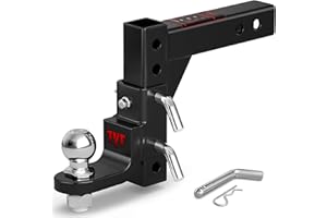 TYT Adjustable Trailer Hitch Ball Mount, 6-Position Tow Hitch with 2" Hitch Ball, Fits 2-Inch Receiver, 9-1/2" Drop & 8-1/4" 
