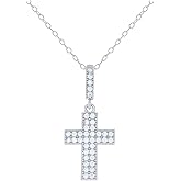 Jewels By Lux Sterling Silver Womens Cubic-Zirconia Cross Religious 10.5 mm Charm Necklace