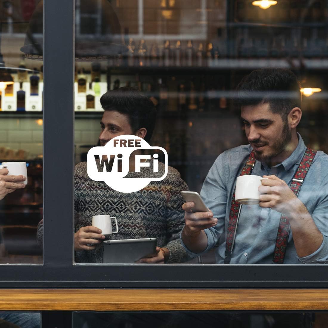 Free WiFi Sticker Sign Vinyl Cafe Decal Restaurant self Adhesive Stickers Kitchen Shop Office Decals Signs Pub Door Window Graphics Signage Takeaway Coffee Shop bar Artwork Stencil Transfer Wall - Image 5