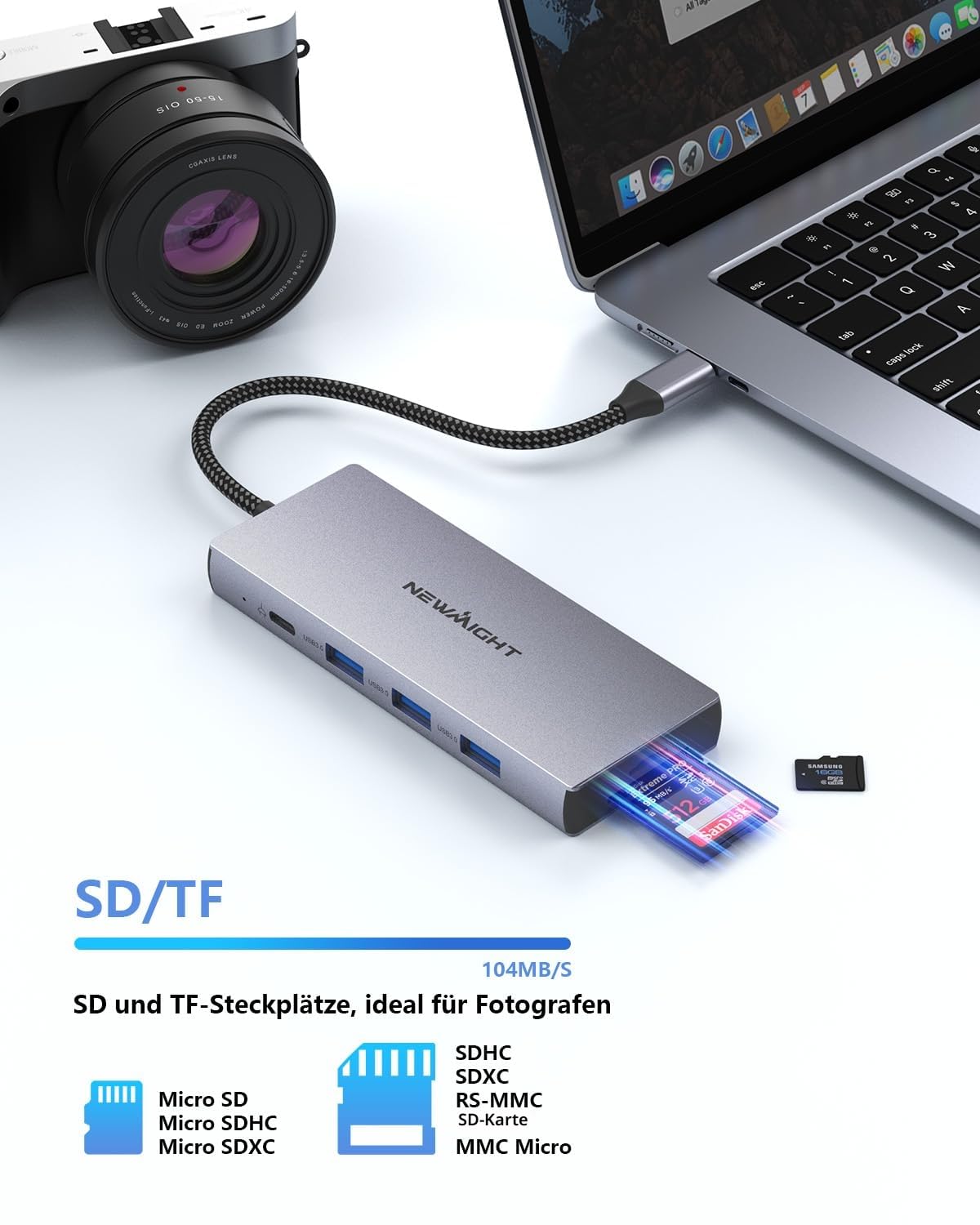 Laptop Docking Station Dual Monitor, Newmight Dual HDIM Adapter für 2 Monitore mit 2 HDIM 4K, 1 Gbps Ethernet, PD 100W Aufladen, 3 USB 3.0, SD/TF Reader, USB C Docking Station für HP/Dell 7