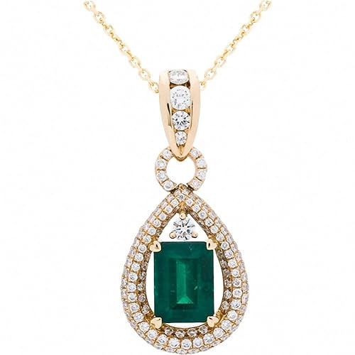 Amoro 18k Yellow Gold Colombian Emerald Ring and Diamond Pendant (1.28 cttw, G-H Color,VS2-SI1 Clarity) 20"