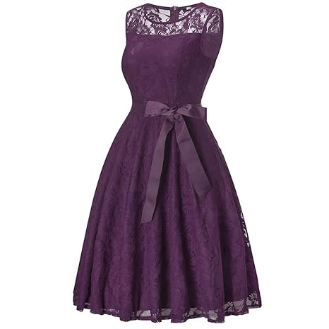 Auifor Frauen Vintage Prinzessin floraler Spitze Cocktail Ausschnitt Party Aline Swing Dress