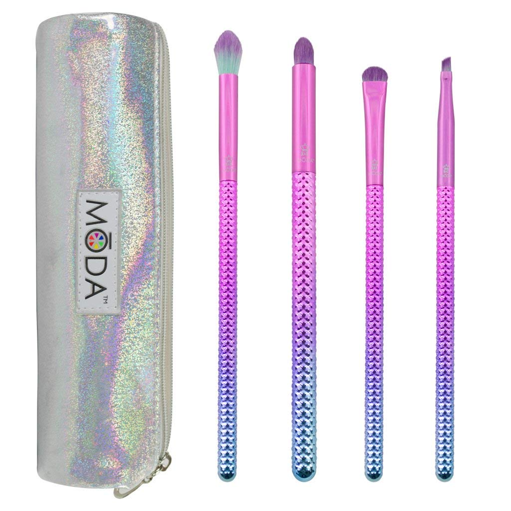 Royal & Langnickel MODA Full Size Prismatic Smoky Eye 5pc Makeup Brush Set with Pouch, Includes, Crease, Smoky Eye Brush, Smudger, and Angled Eyeliner Brushes, Pink -Teal Ombre