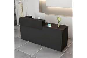 LSZMXI Modern Reception Desk with Drawer & Open Shelves, 39-95 Inch Front Counter Table, Computer Workstation Suitable for Salons, Offices, Lobbies, Retail Stores and Home Offices