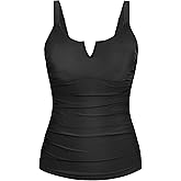 Firpearl Women Underwire Tankini Top Only V Wire Modest Swimsuits Ruched Tummy Control Bathing Suit Tops
