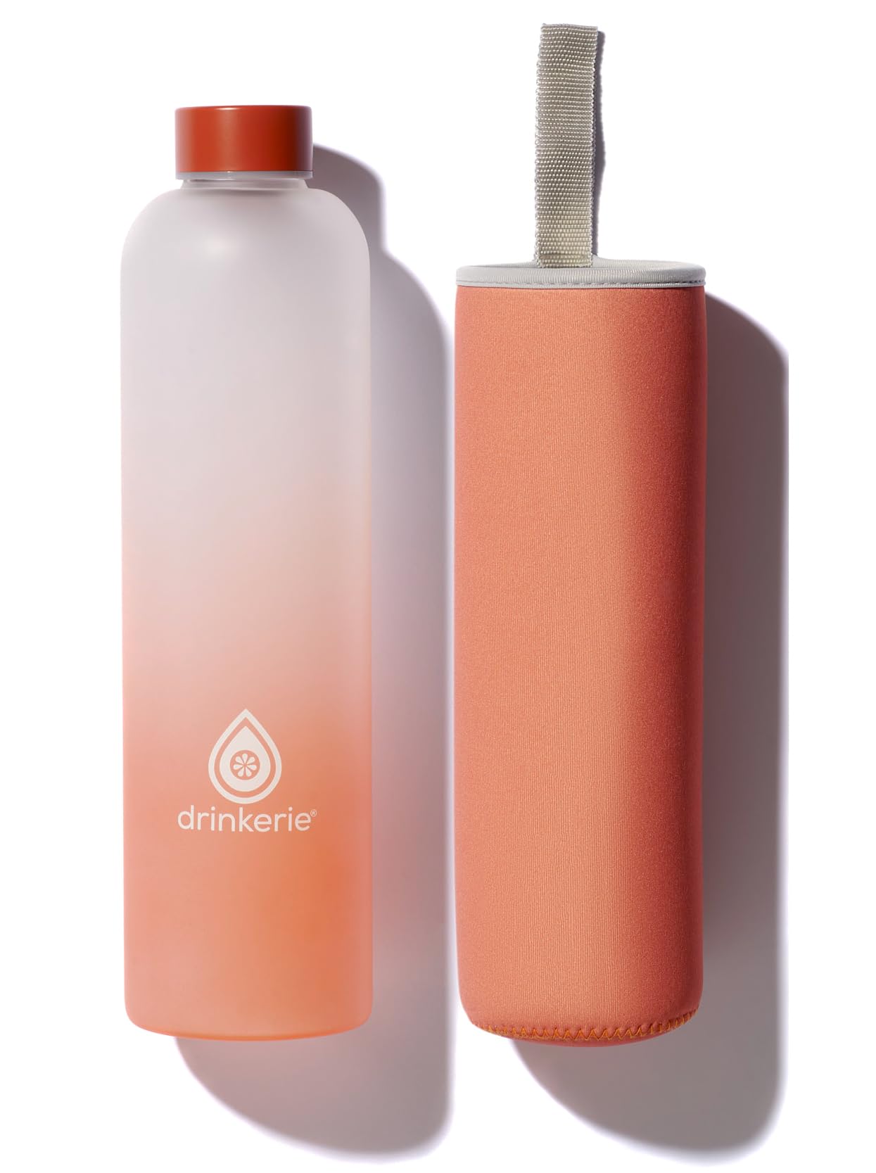 drinkerie Glass Bottle 1 Litre (Orange) - Frosted Design - High-Quality Borosilicate Glass - Leak-Proof Glass Drinking Bottle 1 L - Sustainable Glass Drinking Bottle for on the Go