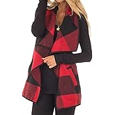 Women's Plaid Vest Casual Lapel Open Front Sleeveless Cardigan Jacket Coat with Pockets