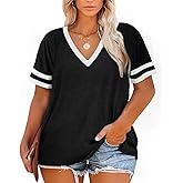 Allaruna Plus-Size Tops for Women Short Sleeve T Shirts V Neck Tunic Tops XL-5XL