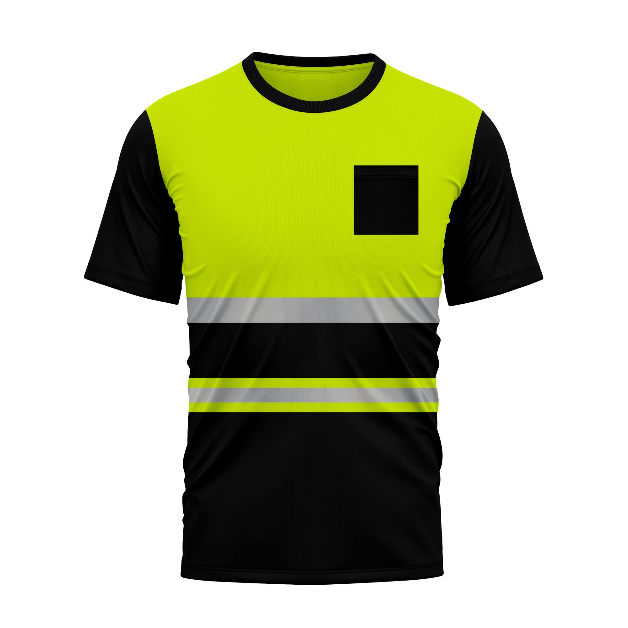 mymixtrendz Hi Vis High Visibility Security Work T Shirts Short Sleeves Safety Reflective Tape Round Crew Neck Breathable Quick Dry Workwear Tops Yellow Black