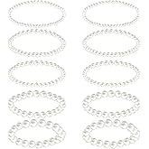 Exircy 10 PCS Faux Pearl Bracelets, White Pearl Bracelet for Women, Stackable Stretch Beaded Bracelets Set for Bridesmaid Wedding Bridal Party Daily Wear
