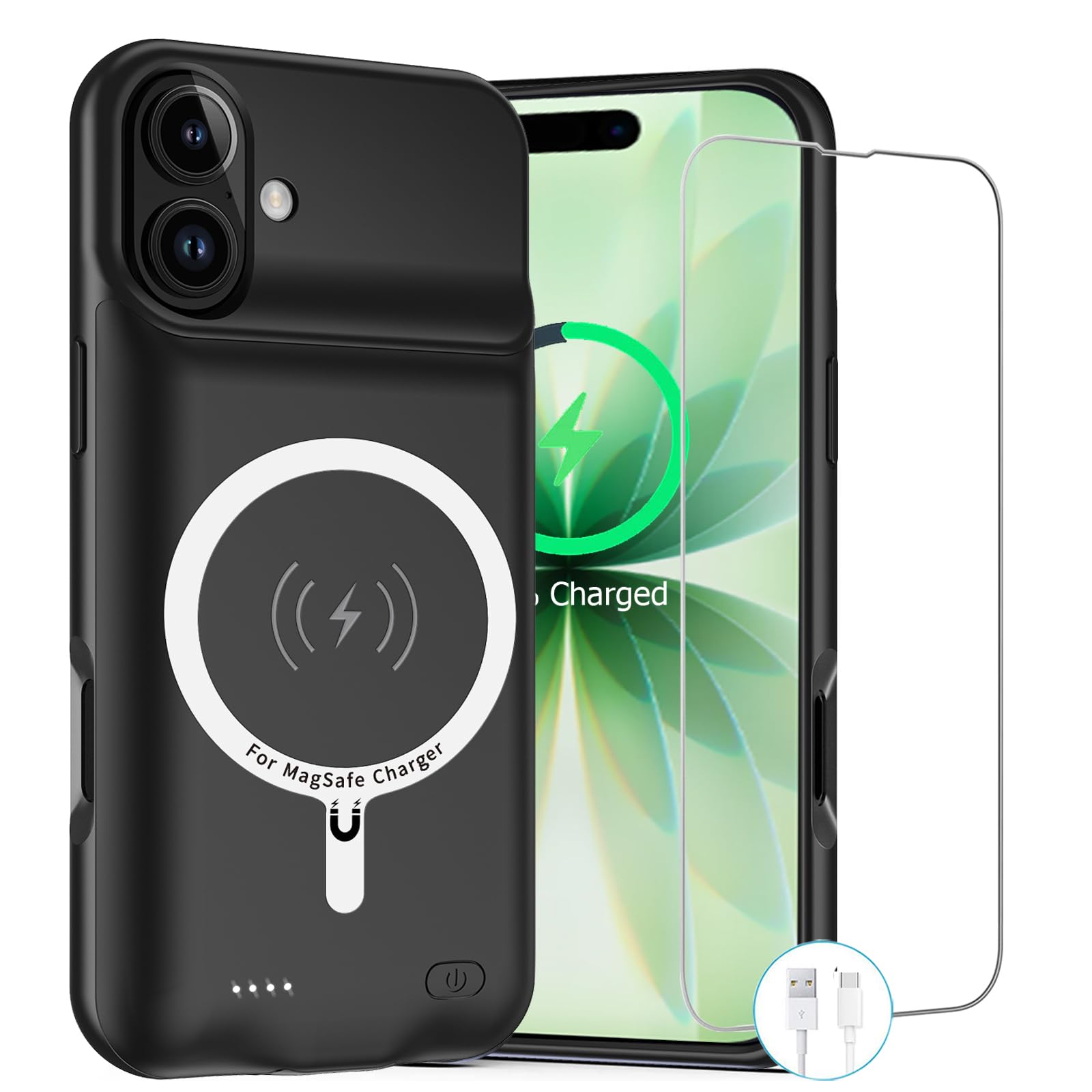 Battery Case for iPhone 17, Upgraded 10000mAh Rechargeable Portable Charging Case with Wireless Charging Compatible for iPhone 17 (6.3 inch) with Carplay Extended Battery Pack Charger Case (Black)