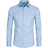 DELCARINO Men's Long Sleeve Button Up Shirts Solid Slim Fit Casual Business Formal Dress Shirt