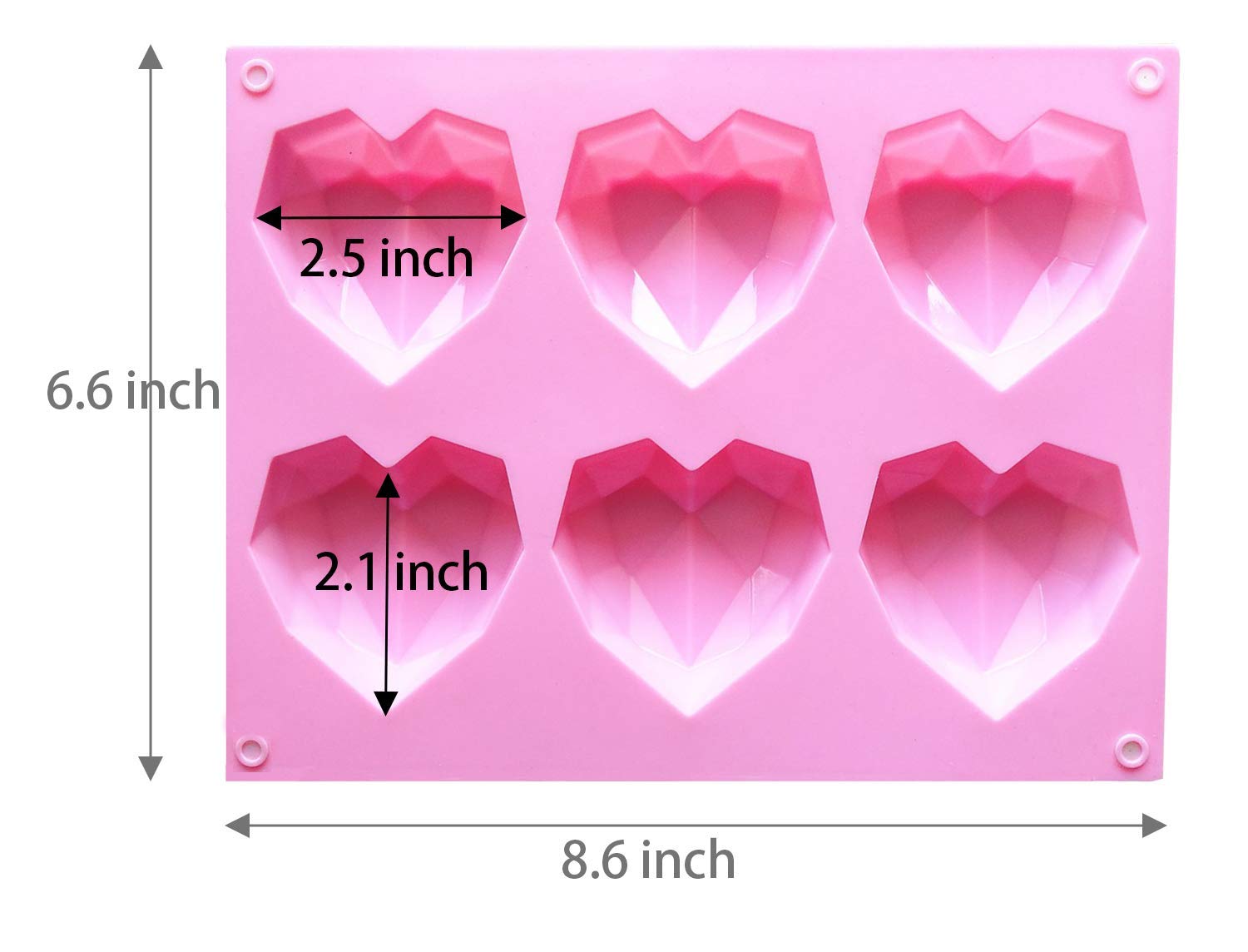 2 Pcs 3D Diamond Heart Silicone Mold for Chocolate, 6 Cavities Easy Demold Heart Shaped Mold Tray for Making Breakable Mousse, Cake, Chocolate, Cheesecake, Valentine's Day/Happy Birthday Gift.
