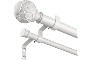 WOLISTSA White Double Curtain Rod, 72 to 144 Inch Extra Long Dual Curtain Rods with Boho Netted Texture Finial, Decorative 1 Inch Adjustable Window Treatment Rods, Antique Vintage Farmhouse Double Drapery Pole