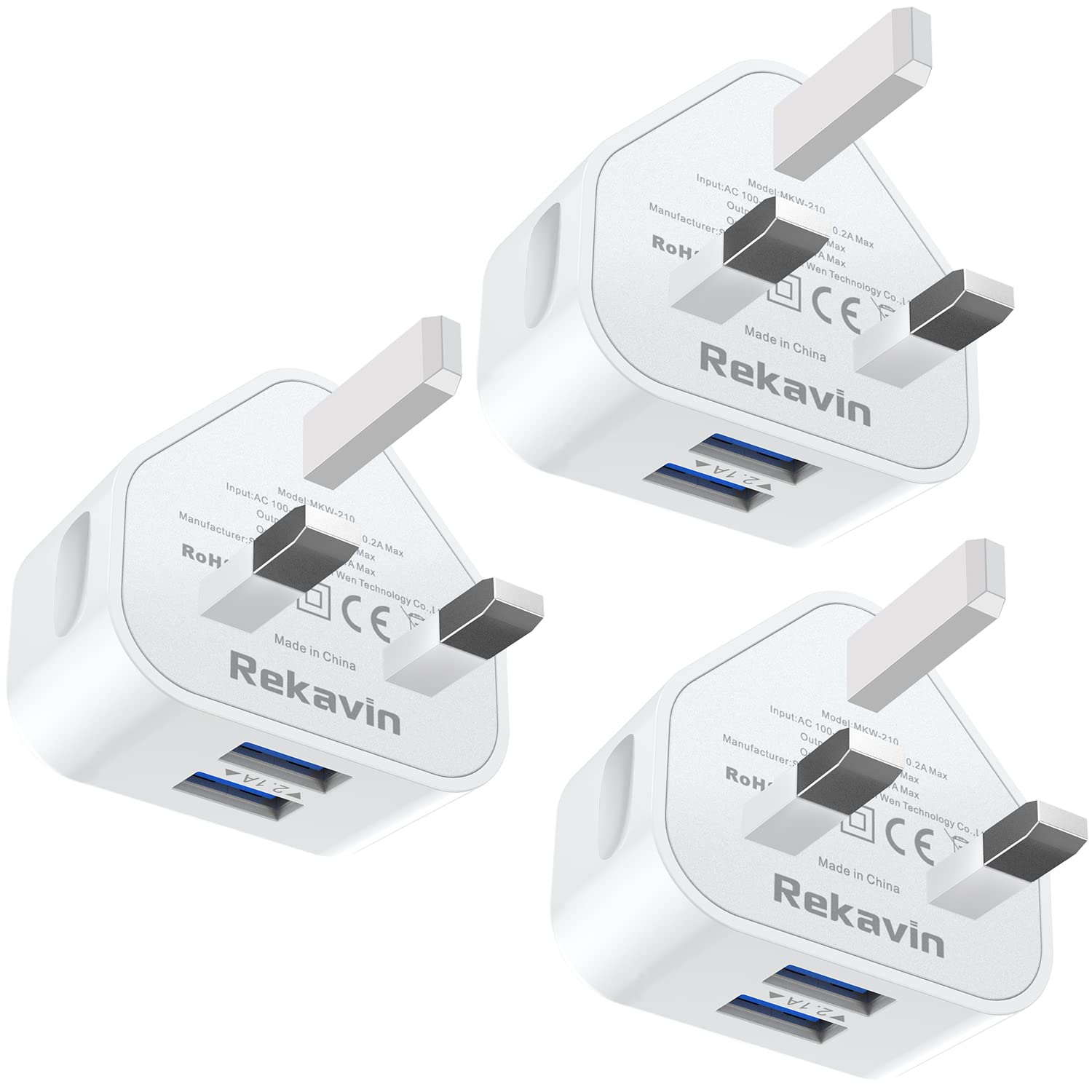 USB Plug UK,Dual USB Charger Plugs Adaptor UK 3Pack 10.5W Phone Plugs with USB Port 3 Pin Twin Way Main Charge Head 5V 2.1AMP Charging for iPhone 13 12 11 SE XS XR X 8 7 6 5,iPad（Cable Not included）