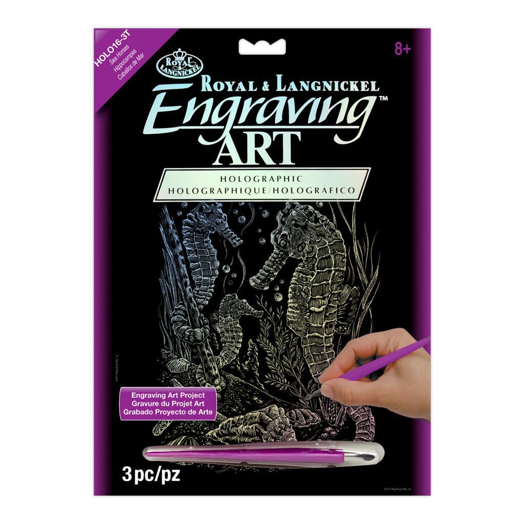 Royal & Langnickel Glow In The Dark Engraving Art A4 Size Sea Horses Designed Painting Set