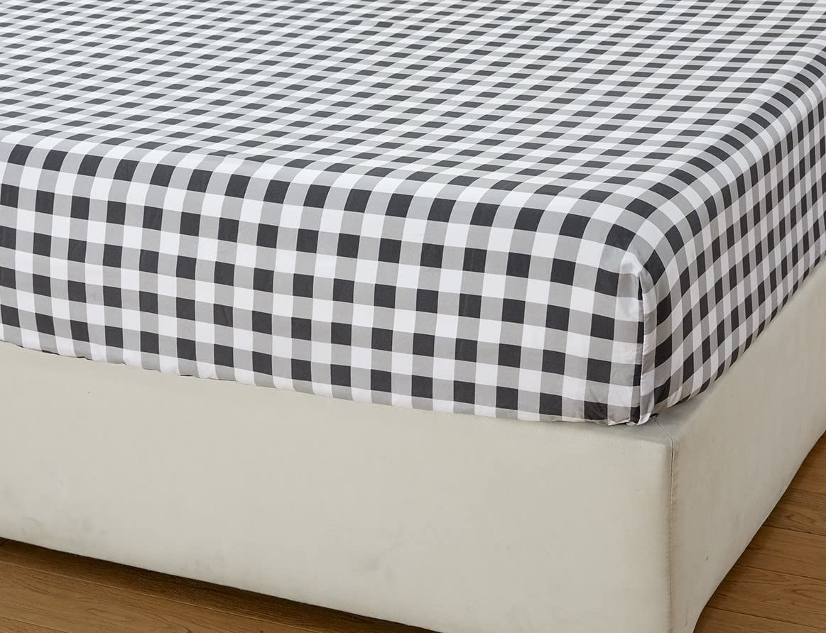 Anti-Allergy Anti-Bacterial Brushed Microfibre Fitted Bed Sheet - 28cm Depth, Easy Care, Fade Resistant (Check, King)