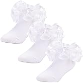 Dicry Toddler Girls Double Lace Socks with Ripple Cuffs and Big Ruffle for Infants and Kids