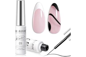 RARJSM Nail Art Gel,Liner Gel Polish,Black White Nail Design Polish Painted GelNailPolish Set 2Pcs Soak off Curing Requires 8ml Build in Thin Brush for Home Salon Diy Nails French Manicure Painting