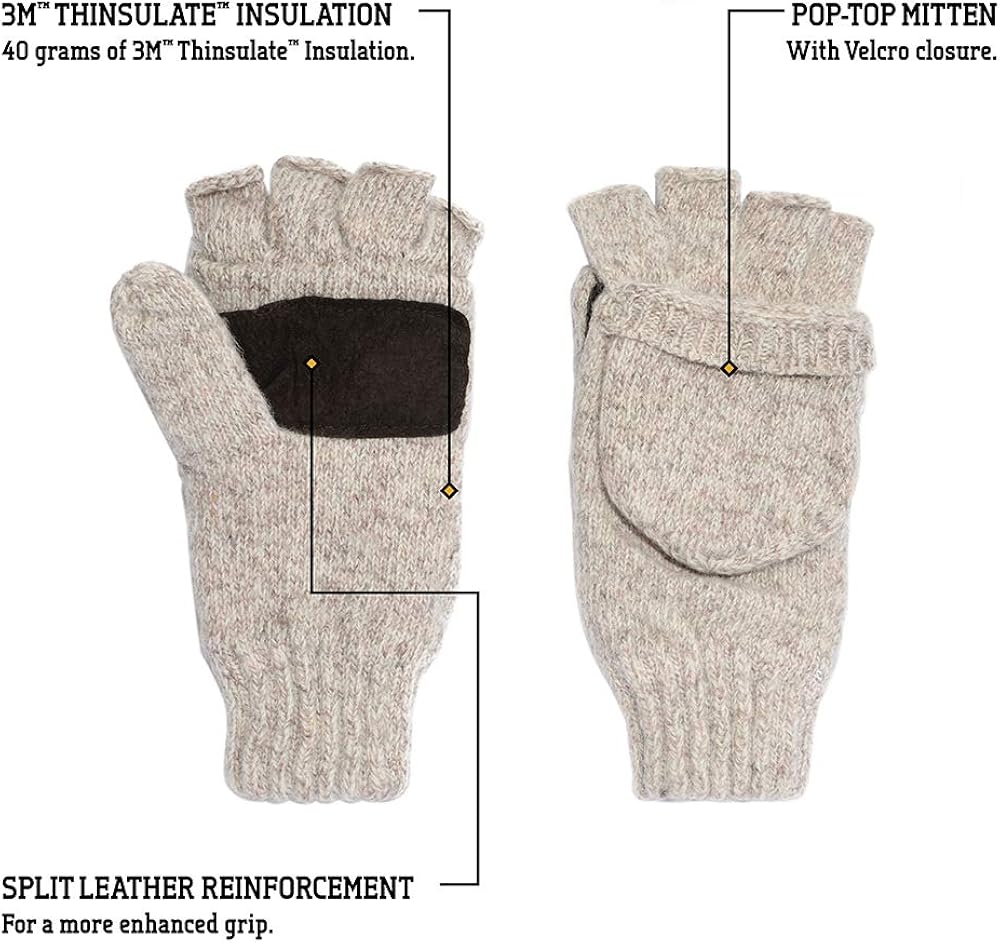Hot Shot Ragg Wool Pop Top Fingerless Glove, Oatmeal: Clothing